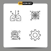 Mobile Interface Line Set of 4 Pictograms of health optimization medical cooler seo Editable Vector Design Elements