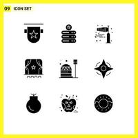 Set of 9 Modern UI Icons Symbols Signs for film cinema storage audience pole wind Editable Vector Design Elements