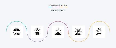 Investment Glyph 5 Icon Pack Including revenue. income. gold. money. man vector