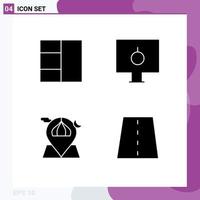 Group of 4 Solid Glyphs Signs and Symbols for grid moon locked safety map Editable Vector Design Elements