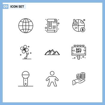 9 Universal Outlines Set for Web and Mobile Applications spring flower ruler floral graph Editable Vector Design Elements