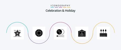 Celebration and Holiday Glyph 5 Icon Pack Including picture. celebration. holiday. birthday. snooker vector