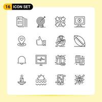 Universal Icon Symbols Group of 16 Modern Outlines of location finder location target online monitor Editable Vector Design Elements