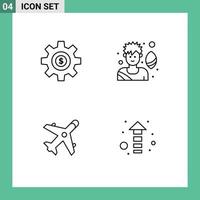 Group of 4 Modern Filledline Flat Colors Set for cog market dollar soccer player shopping Editable Vector Design Elements