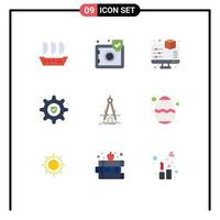 Modern Set of 9 Flat Colors Pictograph of refinement measure monitor design gear insurance Editable Vector Design Elements