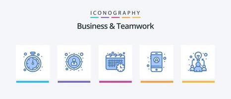 Business And Teamwork Blue 5 Icon Pack Including . team. time. idea. settings. Creative Icons Design vector