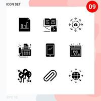 Modern Set of 9 Solid Glyphs Pictograph of mobile phone eshop device contact Editable Vector Design Elements