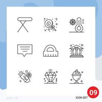 Pack of 9 Modern Outlines Signs and Symbols for Web Print Media such as bank control flake architecture chat Editable Vector Design Elements