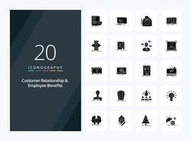 20 Customer Relationship And Employee Benefits Solid Glyph icon for presentation vector