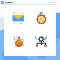 Universal Icon Symbols Group of 4 Modern Flat Icons of message turkey clock time gear Editable Vector Design Elements