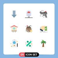 Universal Icon Symbols Group of 9 Modern Flat Colors of drink coconut gun spring bird Editable Vector Design Elements