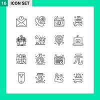 conjunto de 16 iconos modernos de la interfaz de usuario signos de símbolos para los elementos de diseño vectorial editables del árbol del paquete de conversación de descuento del lunes vector