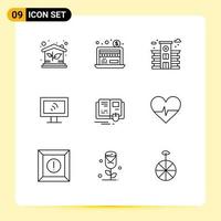 9 User Interface Outline Pack of modern Signs and Symbols of beat knowledge life education service Editable Vector Design Elements