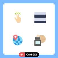 Modern Set of 4 Flat Icons and symbols such as gestures pin touch wireframe body massage Editable Vector Design Elements