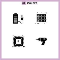 4 Universal Solid Glyph Signs Symbols of acumulator bitcoin plug furniture mining Editable Vector Design Elements