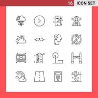 Mobile Interface Outline Set of 16 Pictograms of cloudy light mobile person idea Editable Vector Design Elements