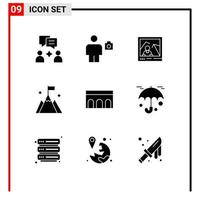 9 User Interface Solid Glyph Pack of modern Signs and Symbols of architecture interface picture user mountain Editable Vector Design Elements