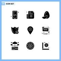 Pack of 9 Modern Solid Glyphs Signs and Symbols for Web Print Media such as location dollar holiday security safety Editable Vector Design Elements