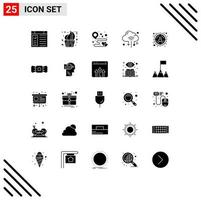 User Interface Pack of 25 Basic Solid Glyphs of cloud iot dessert internet map Editable Vector Design Elements