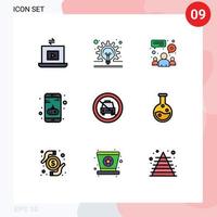 Pack of 9 Modern Filledline Flat Colors Signs and Symbols for Web Print Media such as disabled mobile chat game app Editable Vector Design Elements