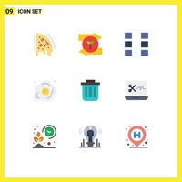 Editable Vector Line Pack of 9 Simple Flat Colors of trash healthy layout food diet Editable Vector Design Elements