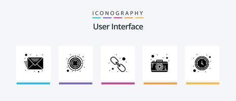 paquete de iconos de glifo 5 de interfaz de usuario que incluye reloj. Temporizador. enlace. reloj. cámara. diseño de iconos creativos vector