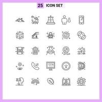 Pack of 25 Modern Lines Signs and Symbols for Web Print Media such as temperature degrees romance body nautical Editable Vector Design Elements