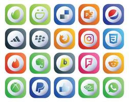 20 Social Media Icon Pack Including paypal reddit browser foursquare evernote vector