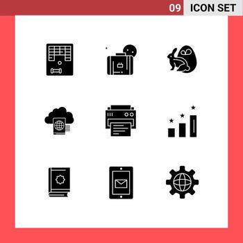 Solid Glyph Pack of 9 Universal Symbols of print upload egg folder cloud Editable Vector Design Elements