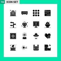 Universal Icon Symbols Group of 16 Modern Solid Glyphs of arrow setting pattern cog api Editable Vector Design Elements