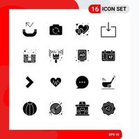 Mobile Interface Solid Glyph Set of 16 Pictograms of speaker hardware heart computer enter Editable Vector Design Elements