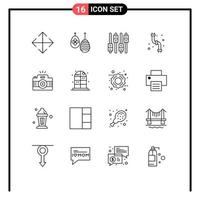 Group of 16 Modern Outlines Set for photo camera sound plumbing pipes Editable Vector Design Elements