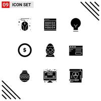 Solid Glyph Pack of 9 Universal Symbols of finance coin schedule business basic Editable Vector Design Elements