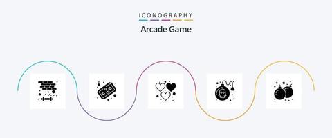 paquete de íconos arcade glyph 5 que incluye diversión. jugar. corazón. juego. bomba vector