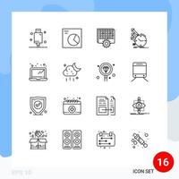 Modern Set of 16 Outlines and symbols such as research of event inspection timing Editable Vector Design Elements