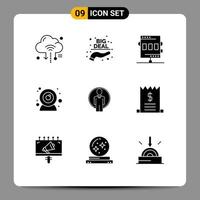 User Interface Pack of 9 Basic Solid Glyphs of user web cam sale camera game Editable Vector Design Elements