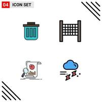 Filledline Flat Color Pack of 4 Universal Symbols of trash analysis can office business Editable Vector Design Elements