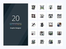 20 iconos llenos de línea de diseñador gráfico para presentación vector