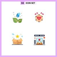Pack of 4 Modern Flat Icons Signs and Symbols for Web Print Media such as earth surprize leaf valentine package Editable Vector Design Elements