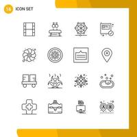 Set of 16 Vector Outlines on Grid for gras shopping machine package box Editable Vector Design Elements