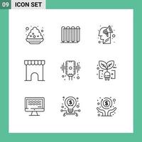 Set of 9 Commercial Outlines pack for microphone marketplace heating institute building brain storming Editable Vector Design Elements