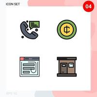 Mobile Interface Filledline Flat Color Set of 4 Pictograms of call email communication coin internet Editable Vector Design Elements