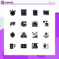 Set of 16 Commercial Solid Glyphs pack for presentation house office home architect Editable Vector Design Elements