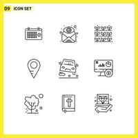 Set of 9 Vector Outlines on Grid for overtaking location find map nature Editable Vector Design Elements