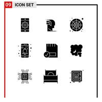 Modern Set of 9 Solid Glyphs and symbols such as user interface minded app color wheel Editable Vector Design Elements