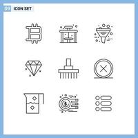 Universal Icon Symbols Group of 9 Modern Outlines of rural farm data combine diamond Editable Vector Design Elements