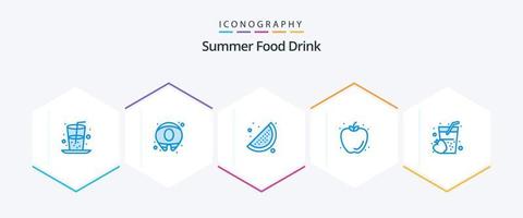 Summer Food Drink 25 Blue icon pack including juice. drink. lemon. apple. apple vector