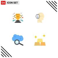 Set of 4 Commercial Flat Icons pack for achievement cloud magnifying star user cloud search Editable Vector Design Elements