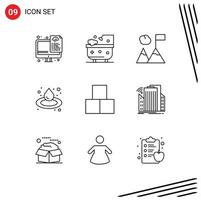 Editable Vector Line Pack of 9 Simple Outlines of toy bricks business blocks droop Editable Vector Design Elements