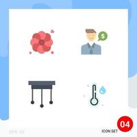 4 Universal Flat Icons Set for Web and Mobile Applications flower home man dollar rain Editable Vector Design Elements